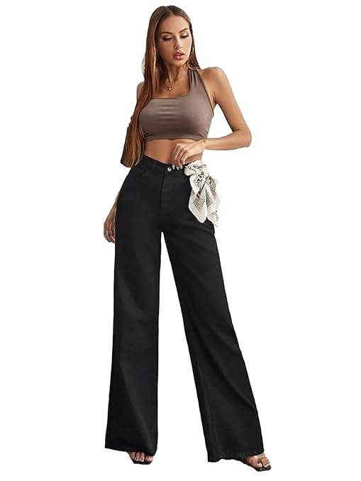 Womens High Rise Wide Dark Black Jeans - MYLUXURY LANE ENTERPRISE