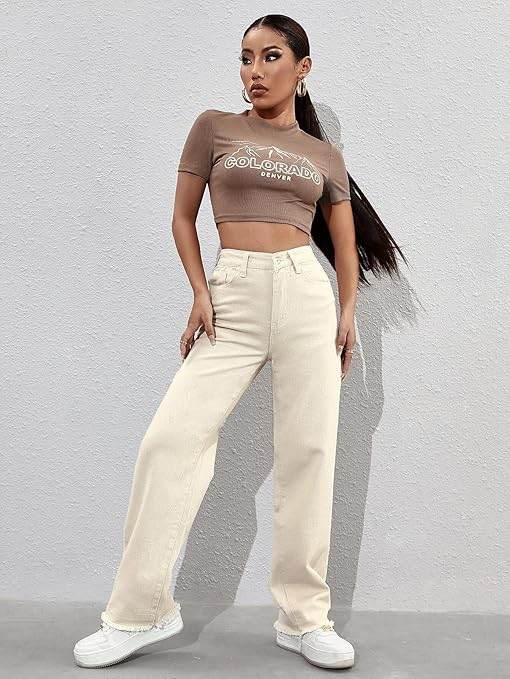 Womens High Rise Wide Off White Jeans - MYLUXURY LANE ENTERPRISE