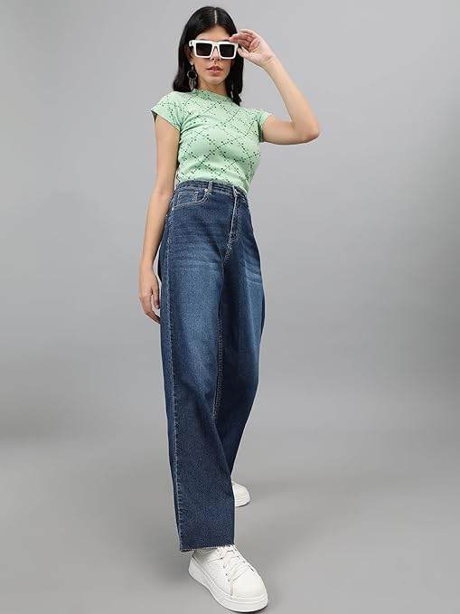 Womens High Rise Wide Mid Blue Jeans - MYLUXURY LANE ENTERPRISE