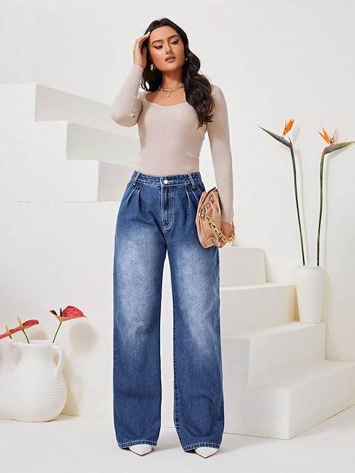 Women High Waisted Faded Blue Jeans - MYLUXURY LANE ENTERPRISE