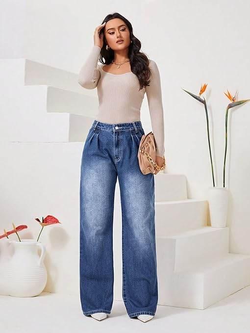 Women High Waisted Faded Blue Jeans - MYLUXURY LANE ENTERPRISE