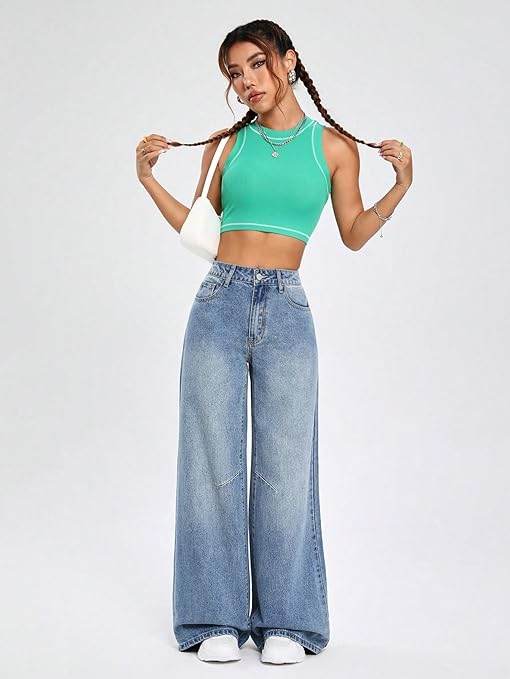 Women High Waisted Aquamarine Blue Jeans - MYLUXURY LANE ENTERPRISE