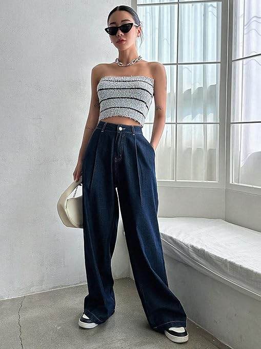 Women High Waisted Dark Navy Blue Jeans - MYLUXURY LANE ENTERPRISE