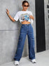 Women High Waist Cargo Dark Blue Jeans - MYLUXURY LANE ENTERPRISE