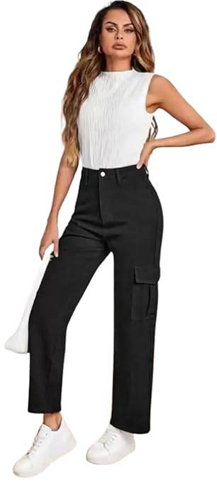 Women Stretchable Cargo Black Joggers - MYLUXURY LANE ENTERPRISE