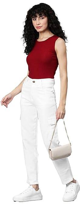 Women Stretchable Cargo White Joggers - MYLUXURY LANE ENTERPRISE