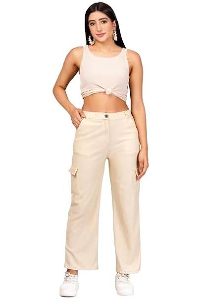 Women Cargo Baggy Cream Jeans - MYLUXURY LANE ENTERPRISE