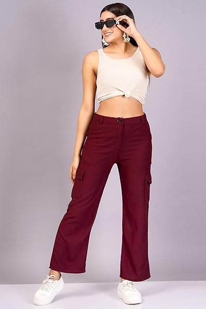 Women Cargo Baggy Maroon Jeans - MYLUXURY LANE ENTERPRISE