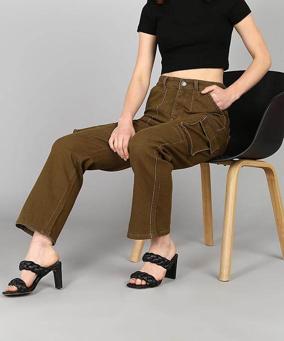 Women Cargo Dark Brown Jeans - MYLUXURY LANE ENTERPRISE