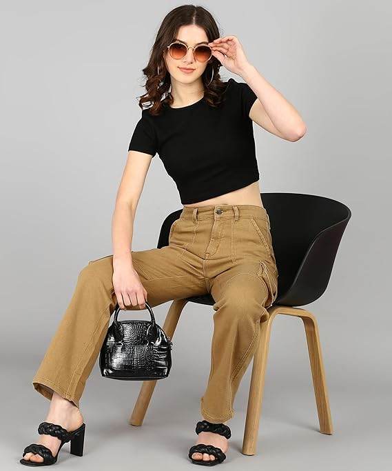 Women Cargo Light Brown Jeans - MYLUXURY LANE ENTERPRISE