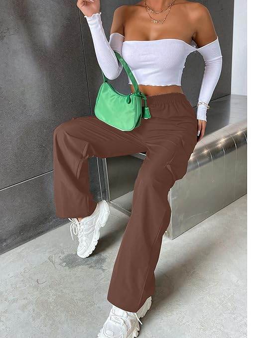 Women Solid Cargo Brown Pants - MYLUXURY LANE ENTERPRISE