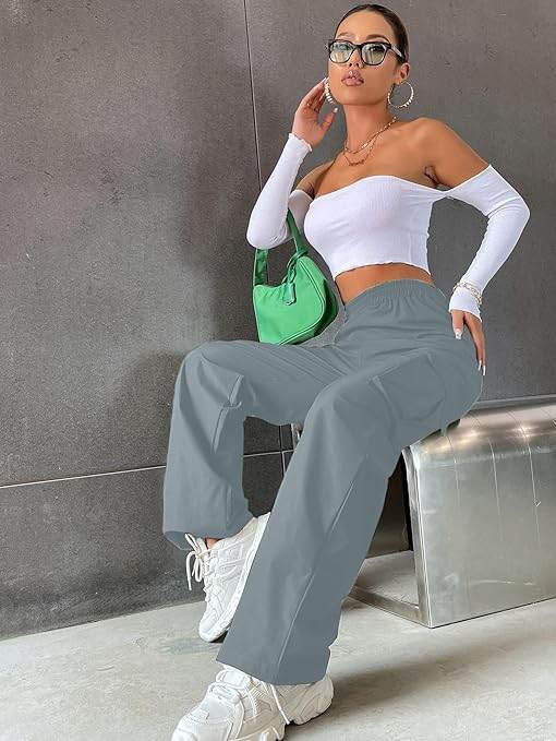 Women Solid Cargo Caded Grey Pants - MYLUXURY LANE ENTERPRISE