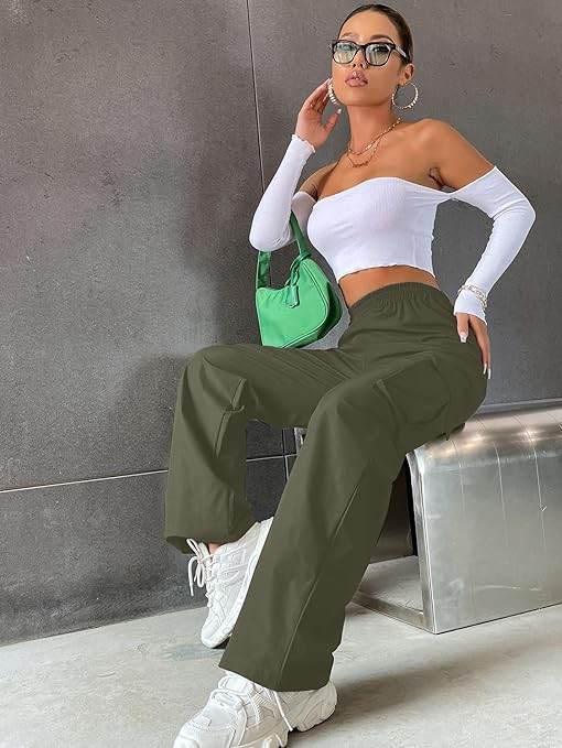 Women Solid Cargo Green Pants - MYLUXURY LANE ENTERPRISE