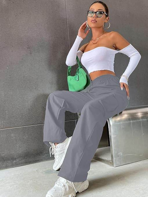 Women Solid Cargo Grey Pants - MYLUXURY LANE ENTERPRISE