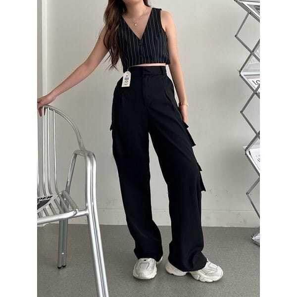 Women Korean Cargo Black Pants - MYLUXURY LANE ENTERPRISE