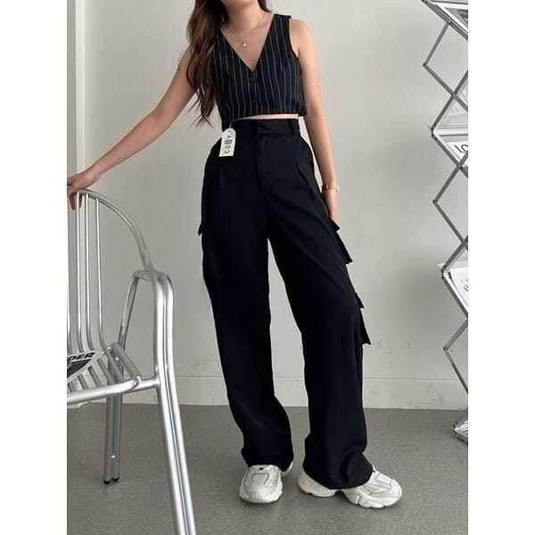 Women Korean Cargo Black Pants - MYLUXURY LANE ENTERPRISE
