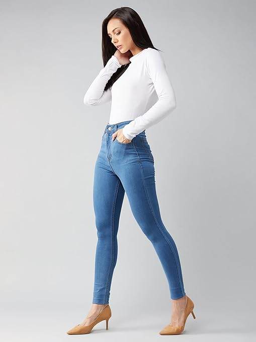 Women Skinny Fit Mid Blue Jeans - MYLUXURY LANE ENTERPRISE
