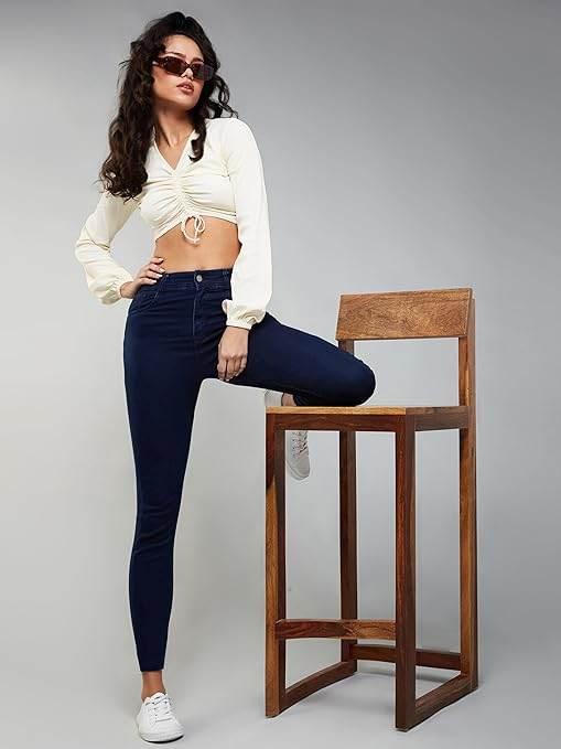 Women Skinny Fit High Navy Blue Jeans - MYLUXURY LANE ENTERPRISE
