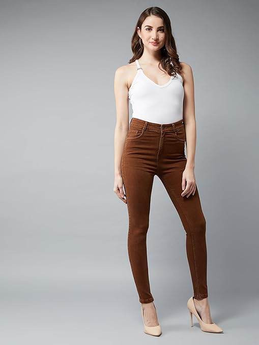 Women Skinny Fit High Brown Jeans - MYLUXURY LANE ENTERPRISE