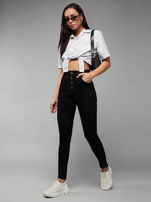 Women Skinny Fit High Ink Black Jeans - MYLUXURY LANE ENTERPRISE
