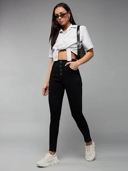 Women Skinny Fit High Ink Black Jeans - MYLUXURY LANE ENTERPRISE