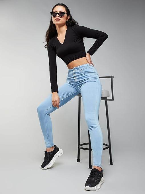 Women Skinny Fit High Light Blue Jeans - MYLUXURY LANE ENTERPRISE