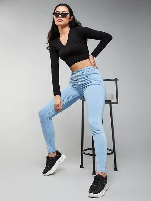 Women Skinny Fit High Light Blue Jeans - MYLUXURY LANE ENTERPRISE