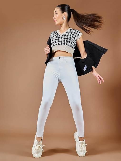 Women Skinny Fit High Powder White Jeans - MYLUXURY LANE ENTERPRISE