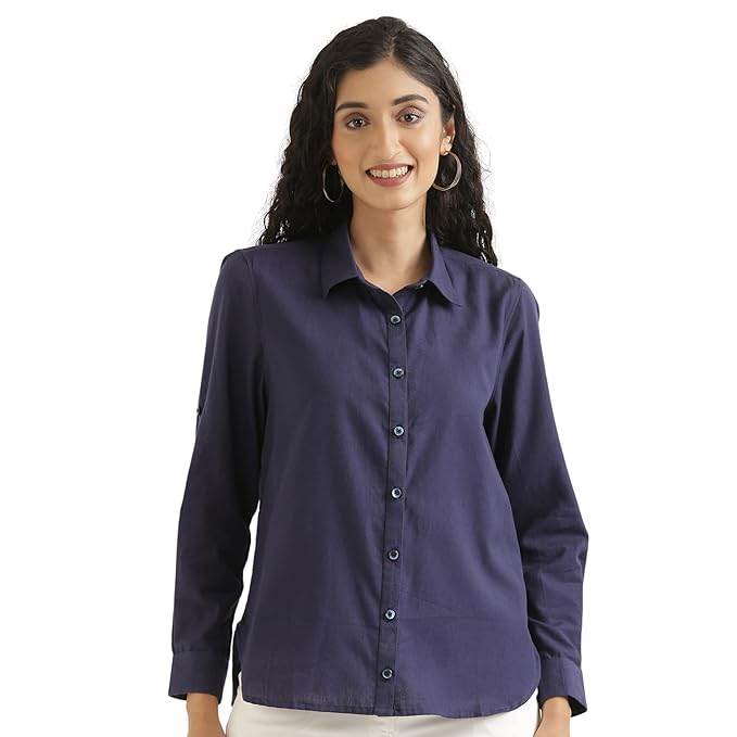 Women Stylish Casual Navy Blue Shirt - MYLUXURY LANE ENTERPRISE