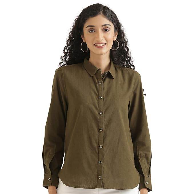 Women Stylish Casual Olive Green Shirt - MYLUXURY LANE ENTERPRISE