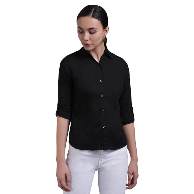 Women Long Sleeves Cotton Black Shirt - MYLUXURY LANE ENTERPRISE