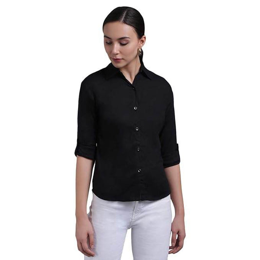 Women Long Sleeves Cotton Black Shirt - MYLUXURY LANE ENTERPRISE