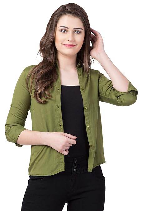 Women Long Sleeves Cotton Green Shirt - MYLUXURY LANE ENTERPRISE