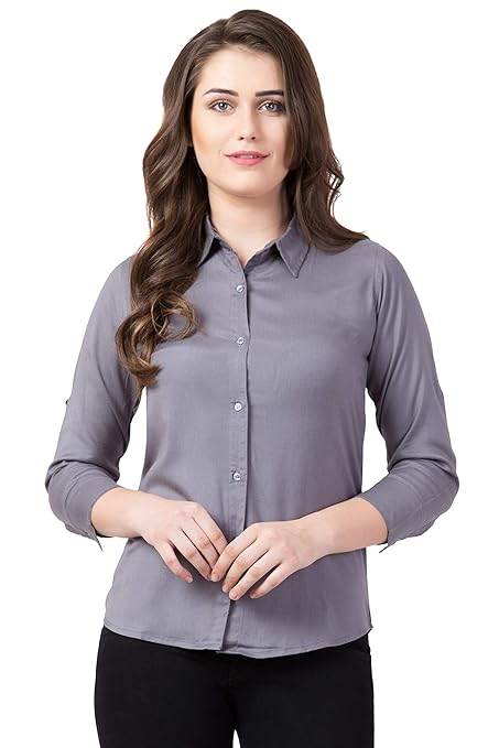 Women Long Sleeves Cotton Grey Shirt - MYLUXURY LANE ENTERPRISE