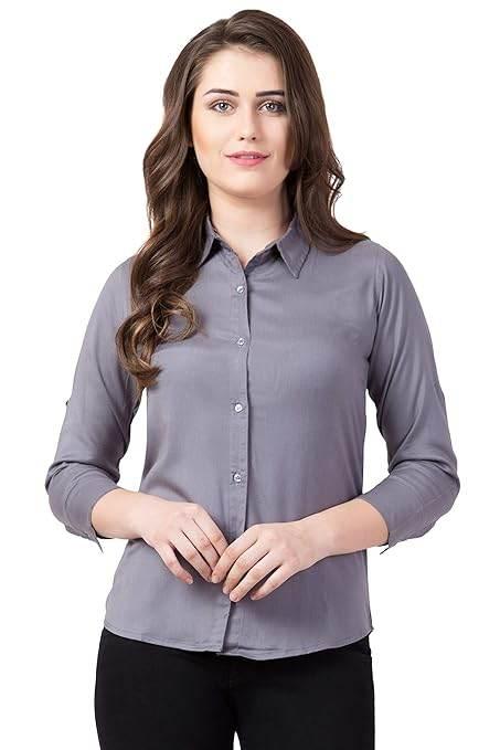 Women Long Sleeves Cotton Grey Shirt - MYLUXURY LANE ENTERPRISE