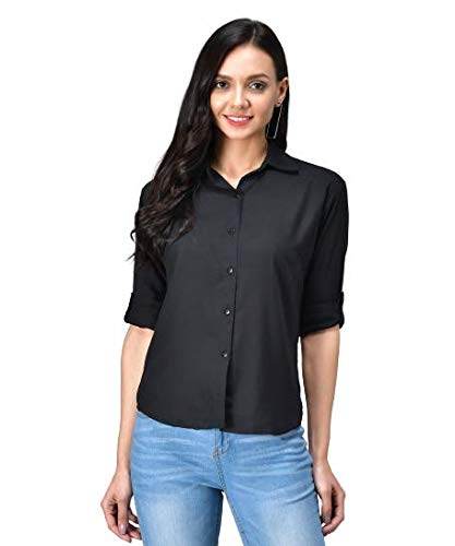 Women Long Sleeves Cotton Dark Black Shirt - MYLUXURY LANE ENTERPRISE