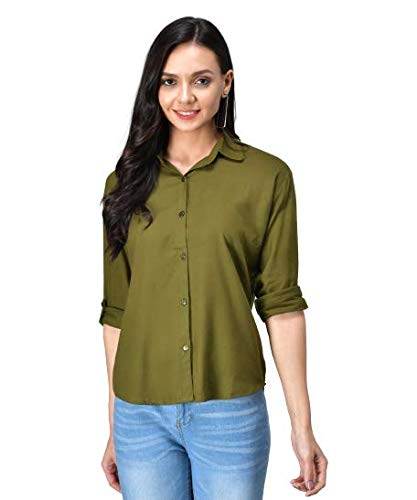 Women Long Sleeves Cotton Olive Green Shirt - MYLUXURY LANE ENTERPRISE