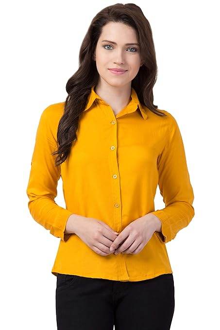 Women Long Sleeves Cotton Yellow Shirt - MYLUXURY LANE ENTERPRISE