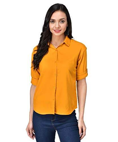 Women Long Sleeves Cotton Mustard Yellow Shirt - MYLUXURY LANE ENTERPRISE