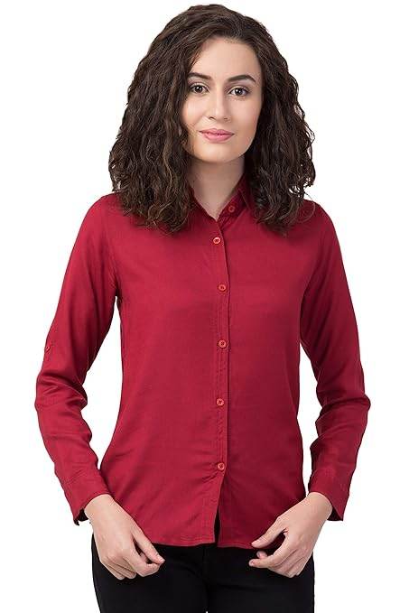 Women Long Sleeves Cotton Maroon Shirt - MYLUXURY LANE ENTERPRISE