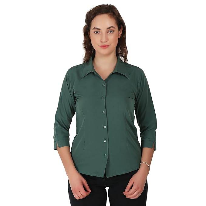 Women Formal Cotton Dark Green Shirt - MYLUXURY LANE ENTERPRISE
