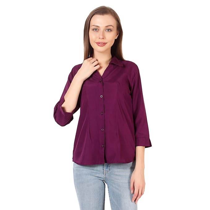Women Formal Cotton Burgundy Shirt - MYLUXURY LANE ENTERPRISE