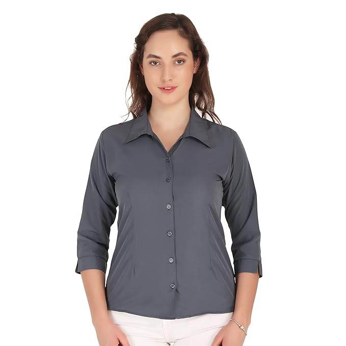 Women Formal Cotton Dark Grey Shirt - MYLUXURY LANE ENTERPRISE
