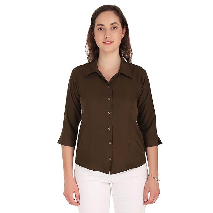 Women Formal Cotton Dark Mehandi Shirt - MYLUXURY LANE ENTERPRISE