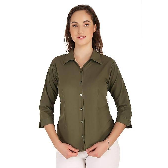 Women Formal Cotton Light Olive Green Shirt - MYLUXURY LANE ENTERPRISE