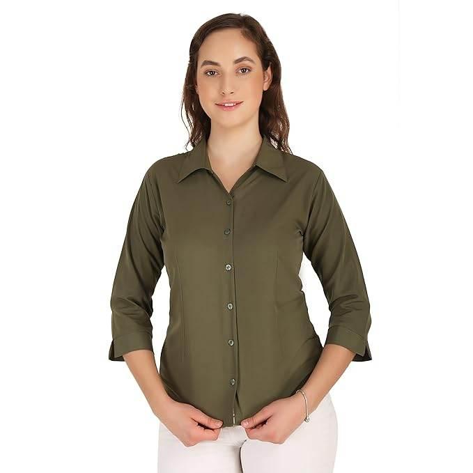 Women Formal Cotton Light Olive Green Shirt - MYLUXURY LANE ENTERPRISE