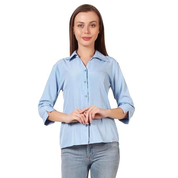 Women Formal Cotton Light Blue Shirt - MYLUXURY LANE ENTERPRISE