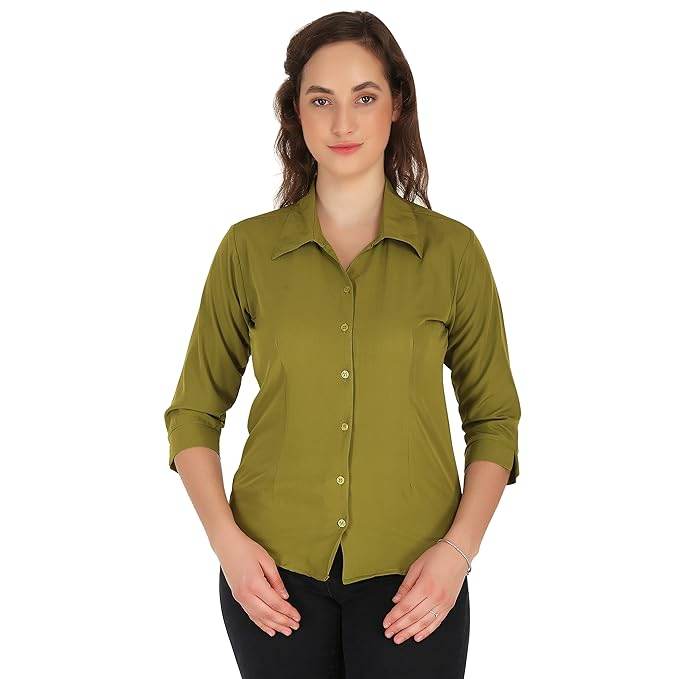 Women Formal Cotton Light Mehandi Shirt - MYLUXURY LANE ENTERPRISE