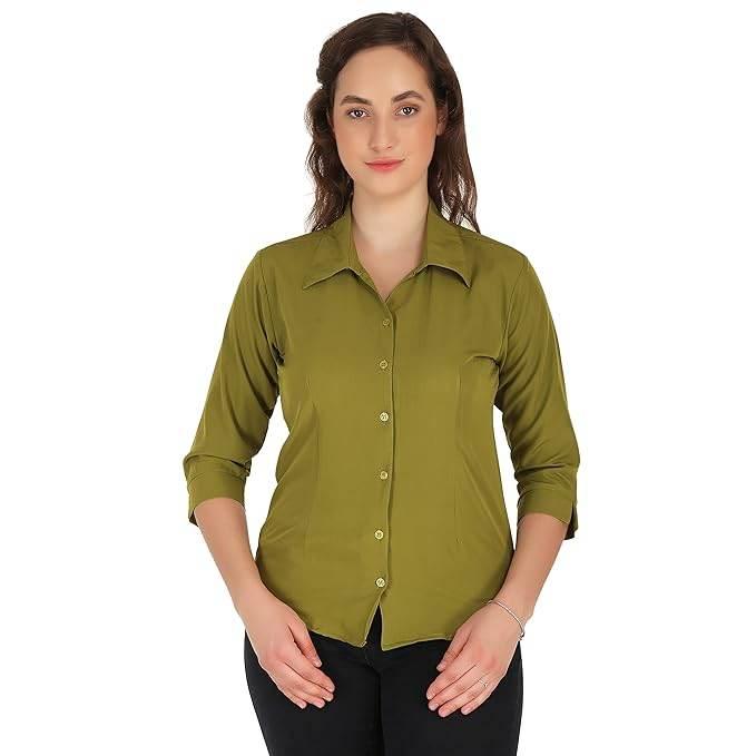 Women Formal Cotton Light Mehandi Shirt - MYLUXURY LANE ENTERPRISE