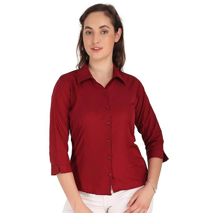 Women Formal Cotton Maroon Shirt - MYLUXURY LANE ENTERPRISE